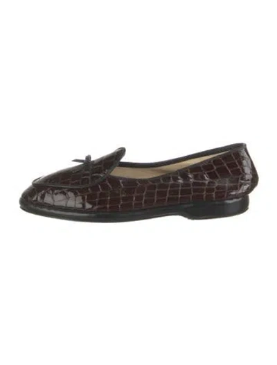 Pre-owned Belgian Shoes Patent Leather Leather Trim Embellishment Loafers In Brown