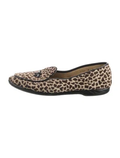 Pre-owned Belgian Shoes Ponyhair Animal Print Loafers In Green
