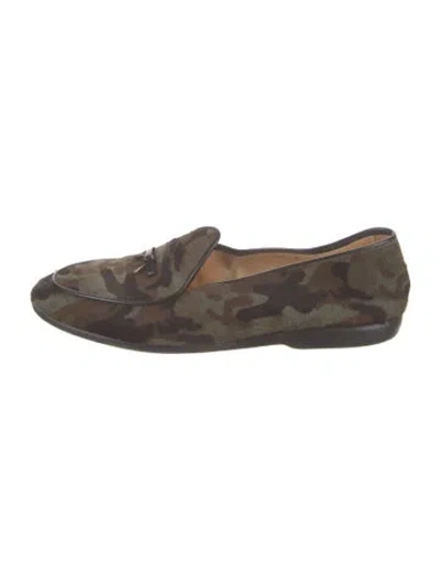 Pre-owned Belgian Shoes Ponyhair Camouflage Print Loafers In Brown