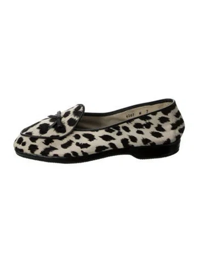 Pre-owned Belgian Shoes Suede Animal Print Loafers In Black