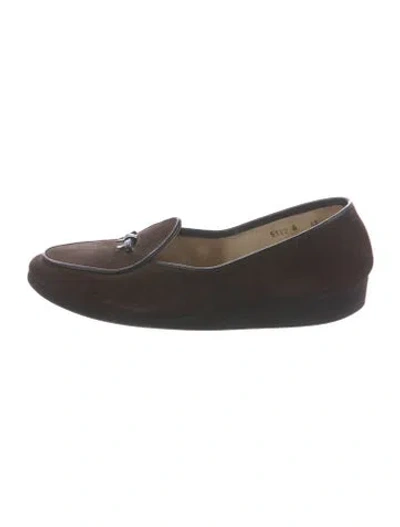 Pre-owned Belgian Shoes Suede Bow Accents Loafers In Brown