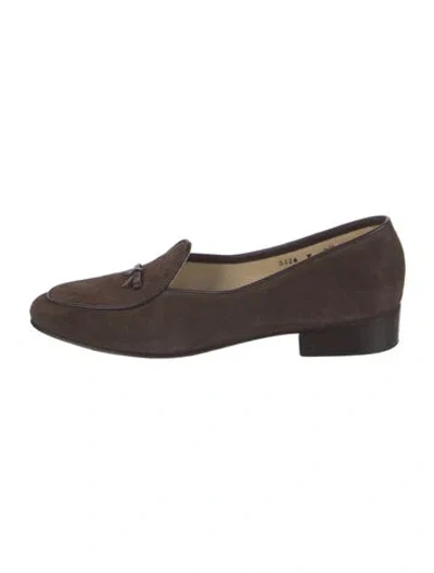 Pre-owned Belgian Shoes Suede Bow Accents Loafers In Brown