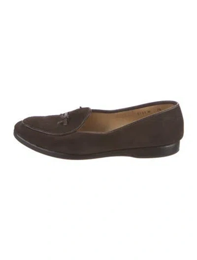 Pre-owned Belgian Shoes Suede Bow Accents Loafers In Brown