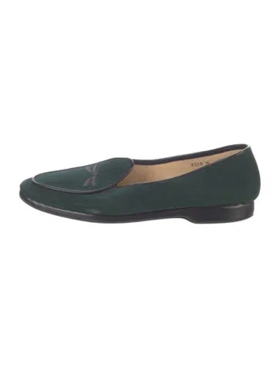 Pre-owned Belgian Shoes Suede Bow Accents Loafers In Green