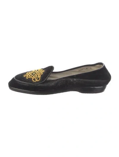 Pre-owned Belgian Shoes Suede Graphic Print Loafers In Black