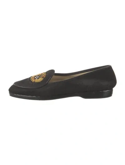 Pre-owned Belgian Shoes Suede Graphic Print Loafers In Black