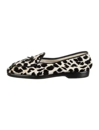 Pre-owned Belgian Shoes Velvet Animal Print Loafers In Black