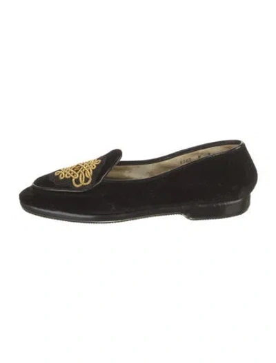 Pre-owned Belgian Shoes Velvet Embroidered Accent Loafers In Black
