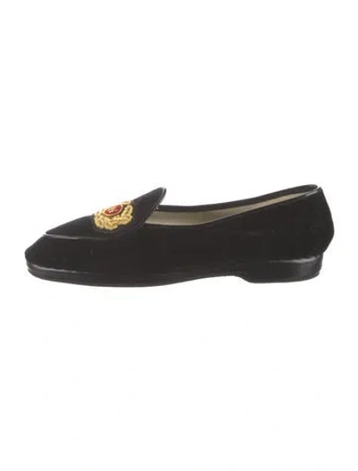 Pre-owned Belgian Shoes Velvet Graphic Print Loafers In Black