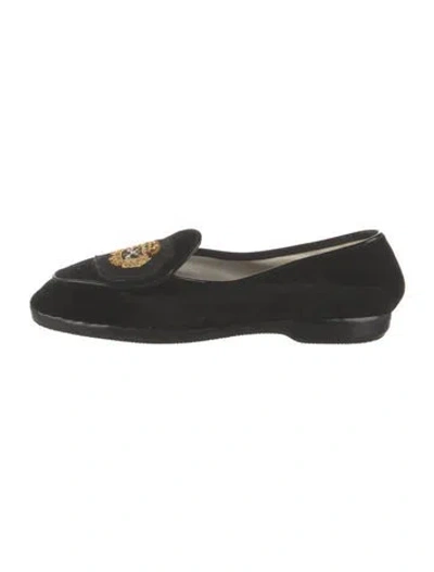 Pre-owned Belgian Shoes Velvet Graphic Print Loafers In Black