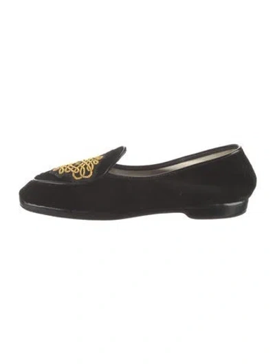 Pre-owned Belgian Shoes Velvet Graphic Print Loafers In Black