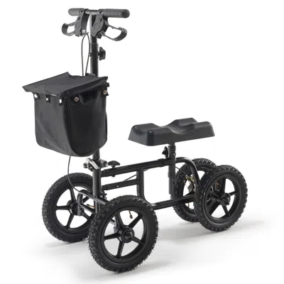 Belgyan Folding Knee Scooter, Carbon Steel Steerable Knee Walker With Height-adjustable Handlebar & Knee Pad In Black