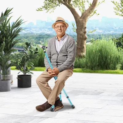 Belgyan Lightweight Adjustable Folding Cane Seat With Light In Blue