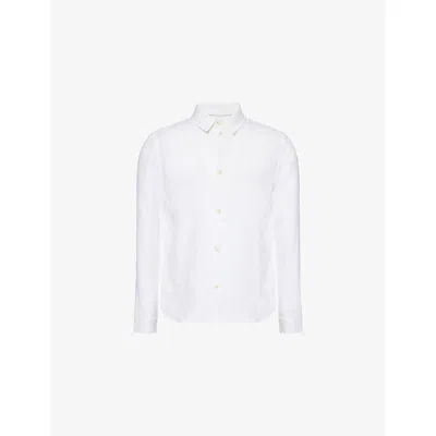Belier Mens Brand-embroidery Regular-fit Linen Shirt White