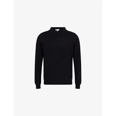Belier Mens  Brand-plaque Long-sleeves Cotton-knit Polo Shirt In Black