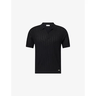 Belier Mens Black Enzo Chevron-knit Polo Shirt