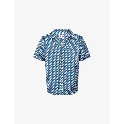 Belier Mens Blue  Illusion Resort Shir In Multi