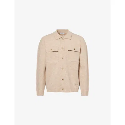 Belier Mens  Patch-pocket Collared Knitted Overshirt In Brown