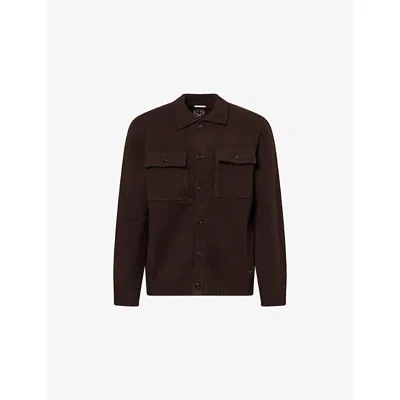 Belier Mens  Patch-pocket Collared Knitted Overshirt In Brown