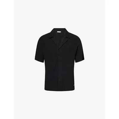 Belier Mens Pleated Camp-collar Stretch-woven Shirt Black
