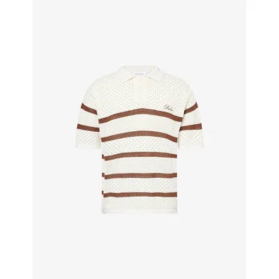 Belier Mens Saint Tropez Crochet Cotton-knit Polo Shirt Ecru/mocha Xs