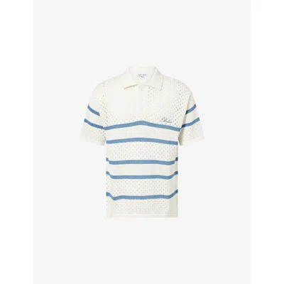 Belier Mens White/blue Saint Tropez Crochet-knit Cotton Polo Shirt