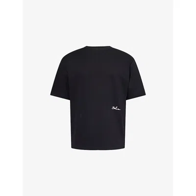 Belier Mens Black Embroidered-logo Crewneck Cotton T-shirt