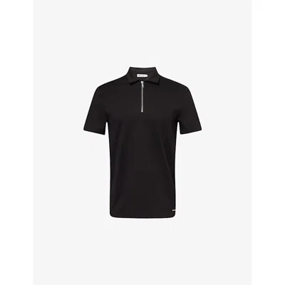 Belier Mens Black Zip Short-sleeves Stretch-woven Polo Shirt