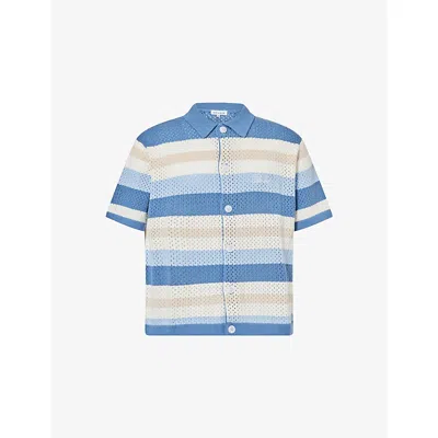 Belier Mens Blue Como Striped Crochet-knit Cotton Shirt Xxl