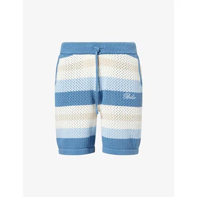 Belier Mens Blue Como Striped Crochet-knit Cotton Shorts In Multi
