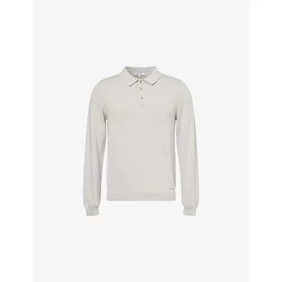 Belier Mens Dove Grey Brand-plaque Long-sleeves Cotton-knit Polo Shirt In Gray
