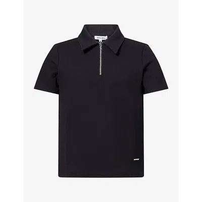 Belier Mens Edwin Textured Cotton-blend Polo Shirt Black