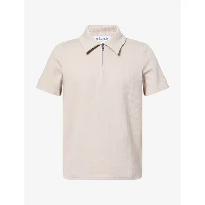 Belier Mens Edwin Textured Cotton-blend Polo Shirt Mushroom