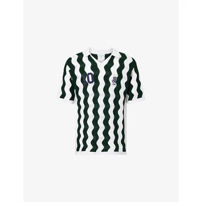 Belier Mens Green/white Stripe Crochet-knit Polo Shirt In Multi