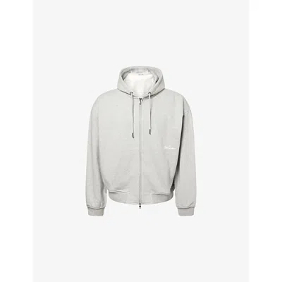 Belier Mens Grey Marl Embroidered-logo Relaxed-fit Cotton-jersey Hoody In White