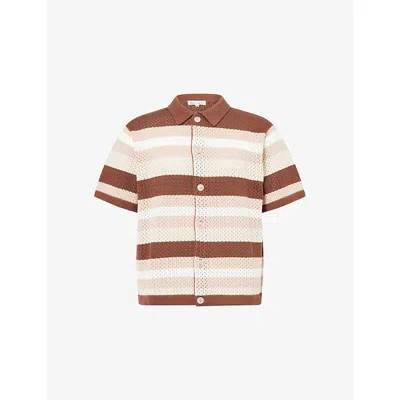 Belier Mens Mocha Como Striped Crochet-knit Cotton Shirt In Brown