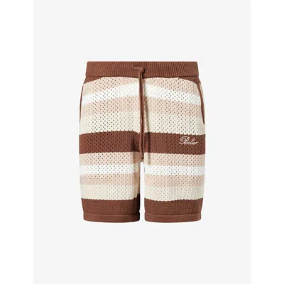 Belier Mens Mocha Como Striped Crochet-knit Cotton Shorts In Brown
