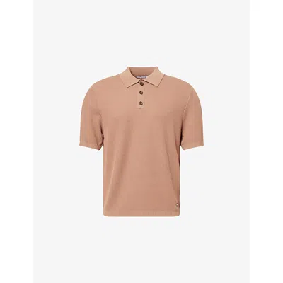 Belier Mens Mocha Logo-plaque Textured Knit Polo Shirt In Brown