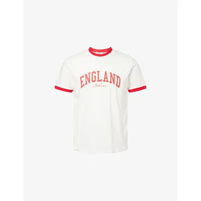 Belier Mens Off White/red Ringer England Print Cotton T-shirt