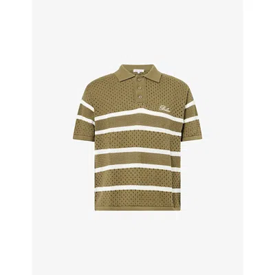 Belier Mens Olive/ecru St.tropez Crochet Cotton Polo Shirt Xl
