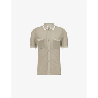 Belier Mens Sage Open-stitch Resort Knit Shirt In Neutral