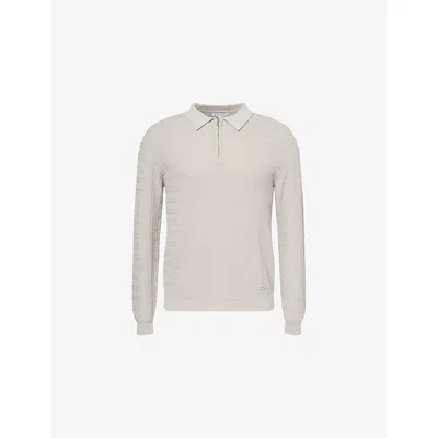 Belier Mens Pebble Textured Long-sleeves Cotton-knit Polo Shirt Xs In Gray