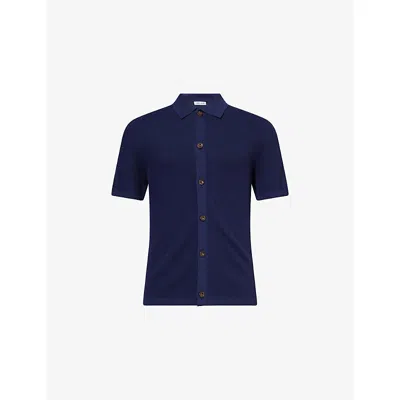 Belier Mens Navy Regular-fit Classic-collar Knit Shirt In Blue