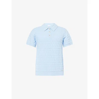 Belier Mens Sky Blue Diamond Stitch Knitted Cotton Polo Shirt Xl
