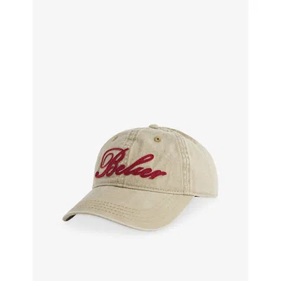 Belier Mens Stone/red Brand-embroidered Denim Cap In Brown