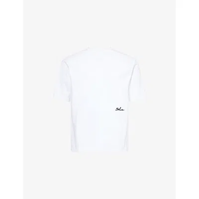 Belier Mens White Embroidered-logo Crewneck Cotton T-shirt Xs