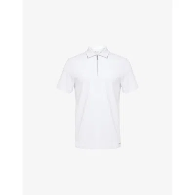 Belier Mens White Zip Short-sleeves Stretch-woven Polo Shirt