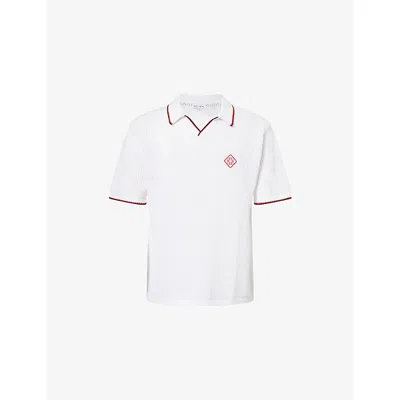 Belier Mens White/navy Brazil Football Crochet-knit Cotton Polo Top Xxl