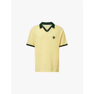 Belier Mens Yellow/green Brazil Football Crochet-knit Cotton Polo Top