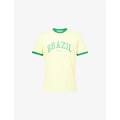 Belier Mens Yellow/green Ringer England Print Cotton T-shirt Xxl